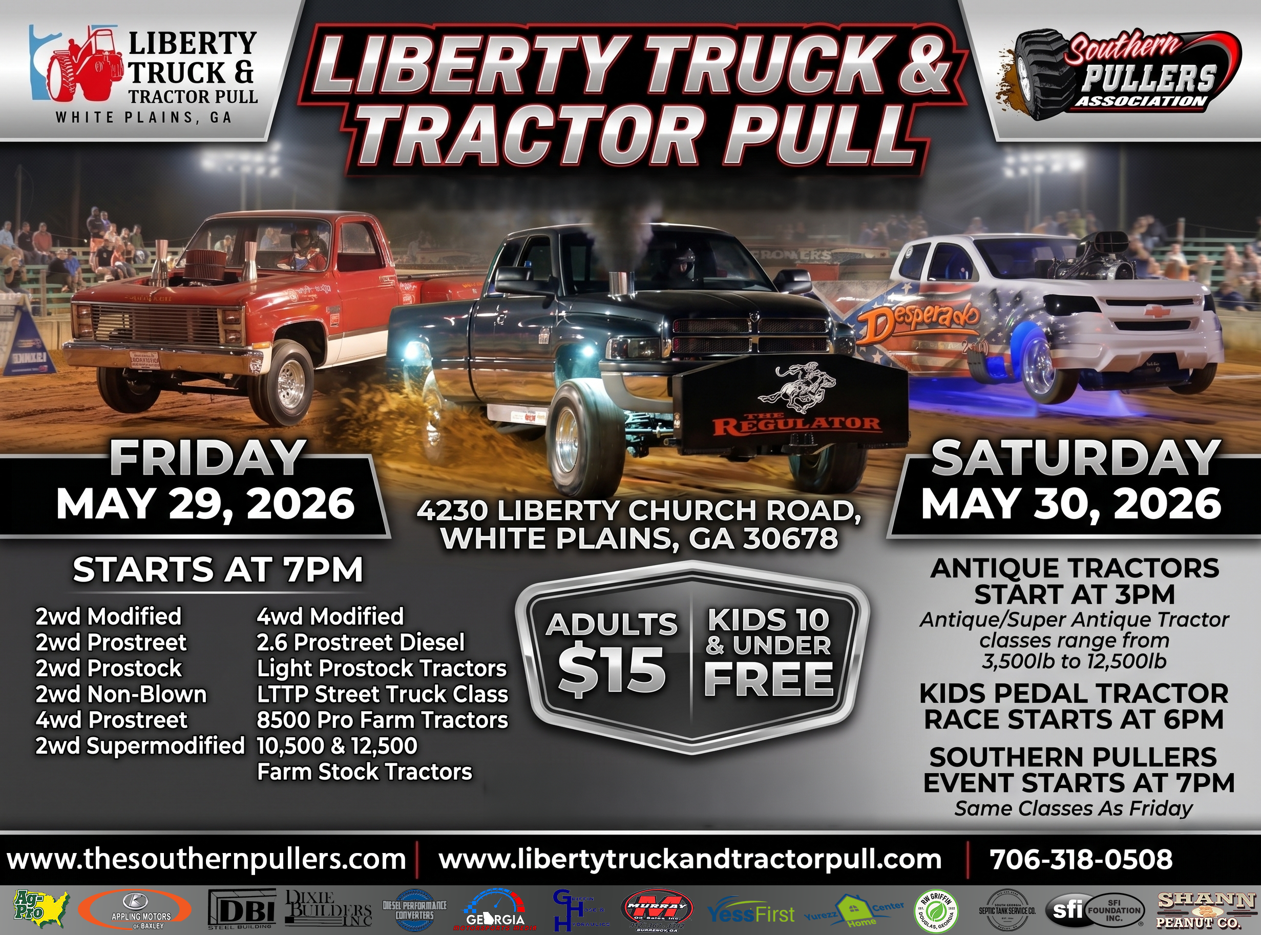 Liberty Truck and Tractor Pull 2026 Event Flyer – May 29-30 White Plains GA