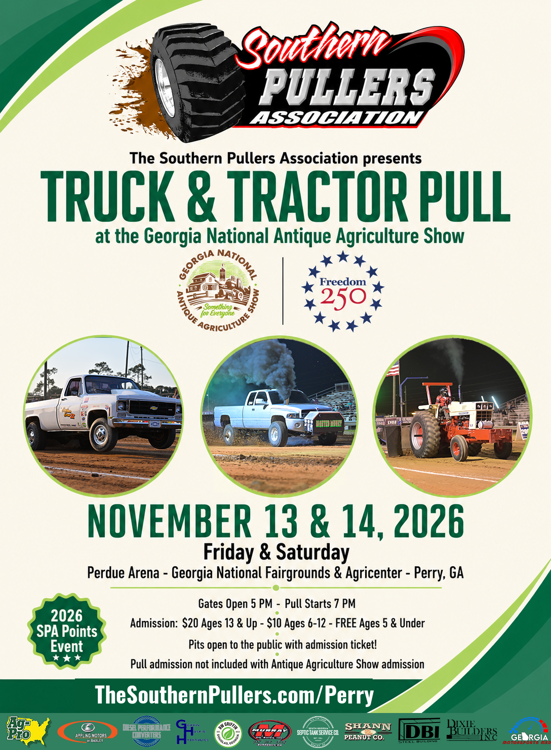 Southern Pullers Truck and Tractor Pull at the Georgia National Antique Agriculture Show - November 13-14 2026 Event Flyer